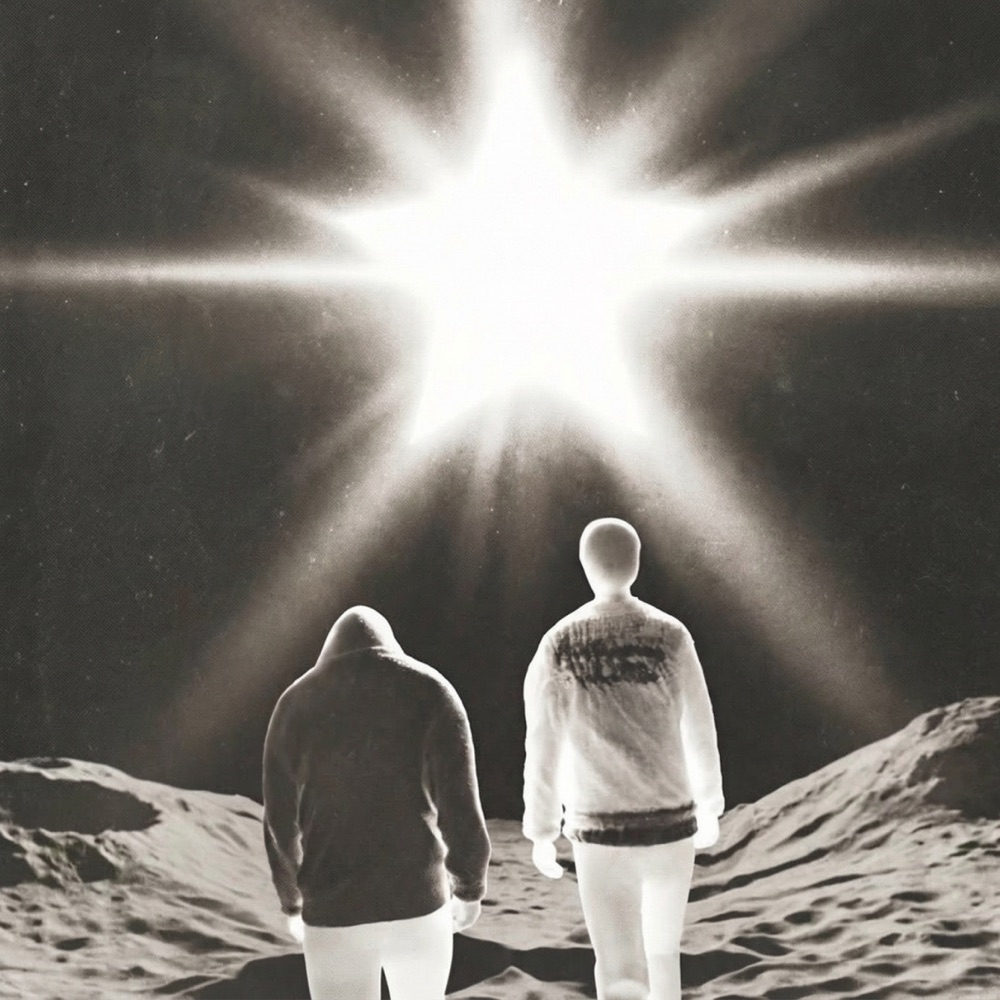star time early version — two figures on the moon